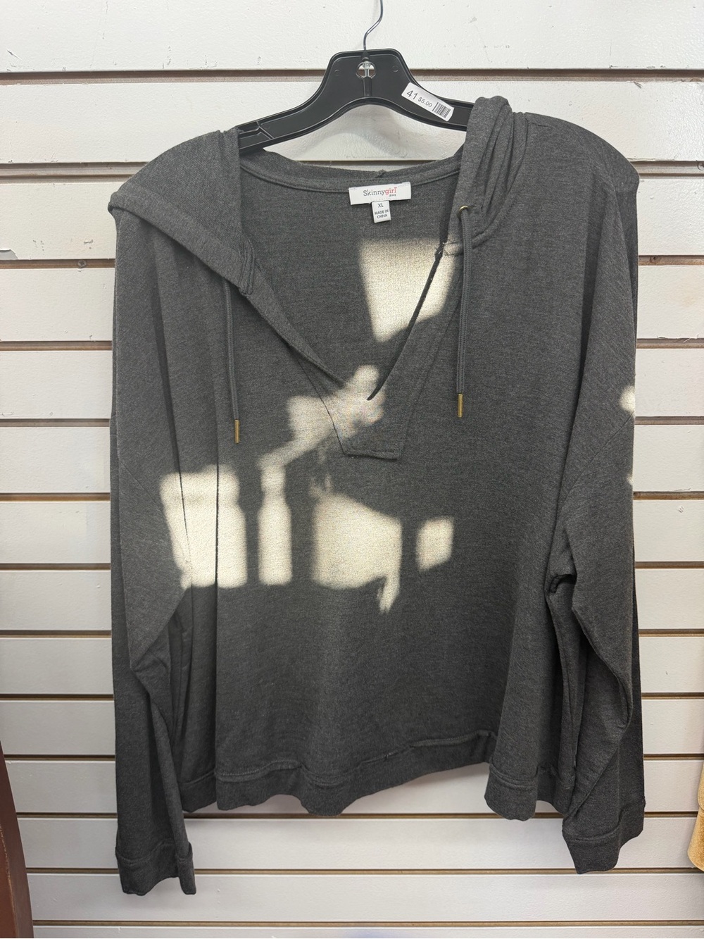 Skinnygirl Jeans Gray Hooded V-Neck Pullover Hoodie XL